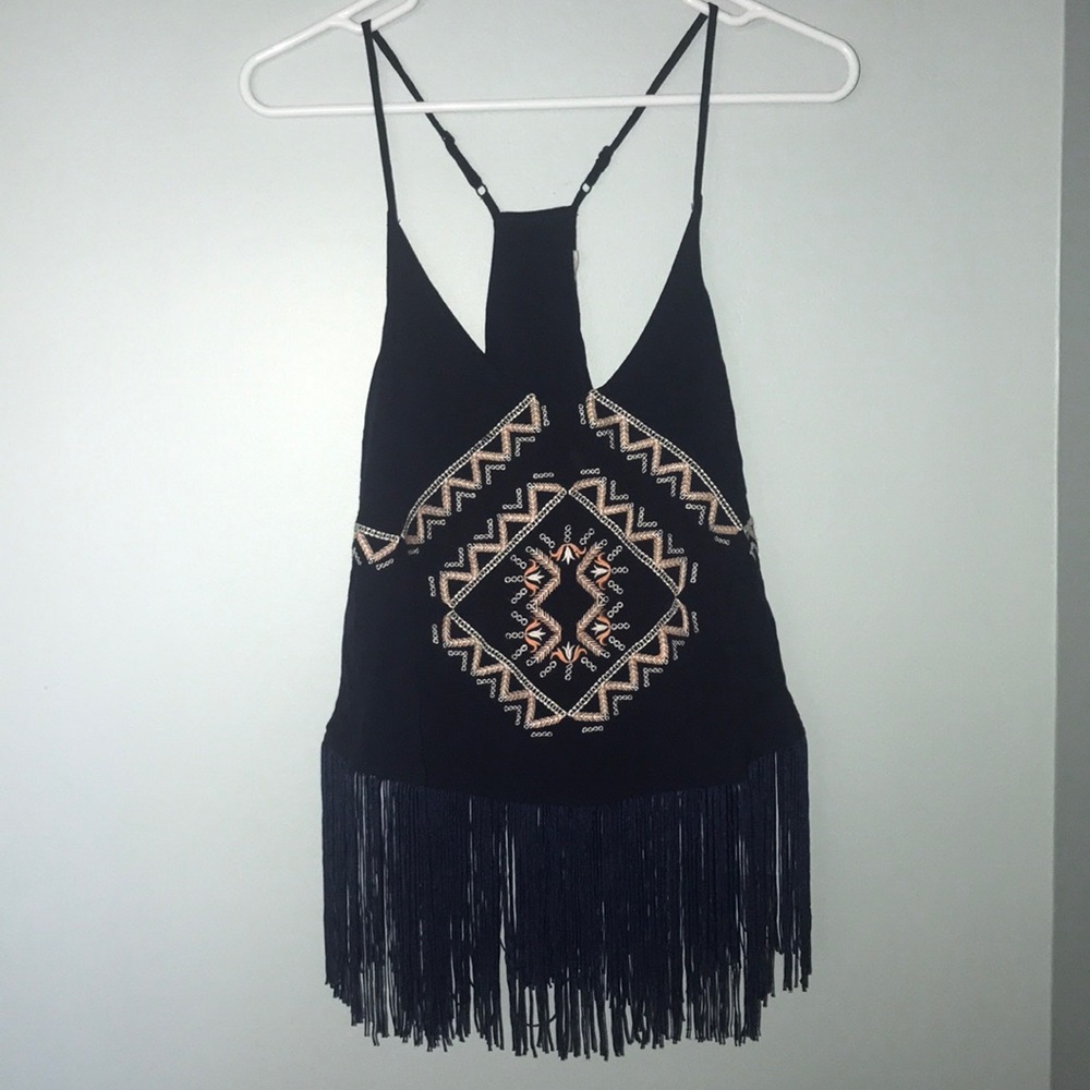 Fringe navy blue top